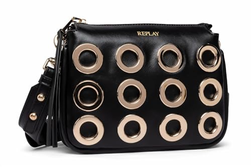 Replay Damen Schultertasche mit Loch-Details, Sun Black 999 (Schwarz), Onesize von Replay