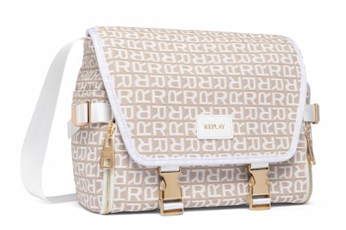 Replay Damen Schultertasche mit Logo-Print, Dirty White + Sand 1628 (Mehrfarbig), Onesize von Replay