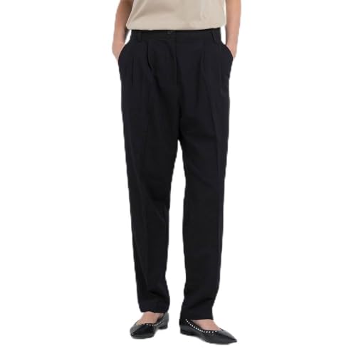 Replay Damen Stoffhose mit Bundfalten, Schwarz (Black 098), 28 von Replay