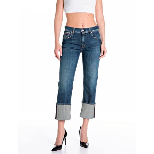 Replay Damen Straight fit Low Waist Jeans Akeme Red Logo Kollektion von Replay