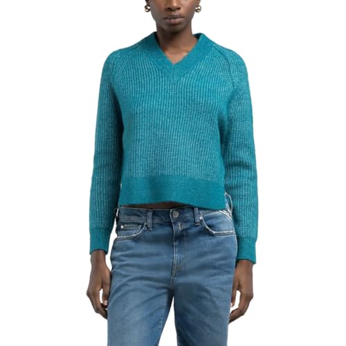Replay Damen Strickpullover mit V-Ausschnitt, Grün (Peacock 181), M von Replay