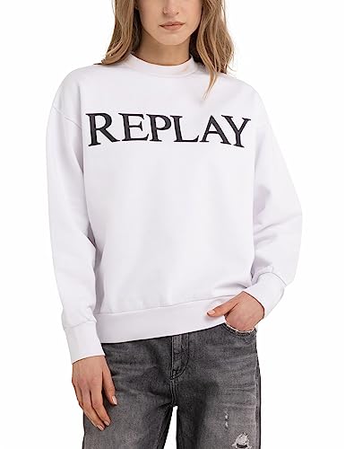 Replay Damen Sweatshirt aus 100% Baumwolle, Optical White 001 (Weiß), XXS von Replay