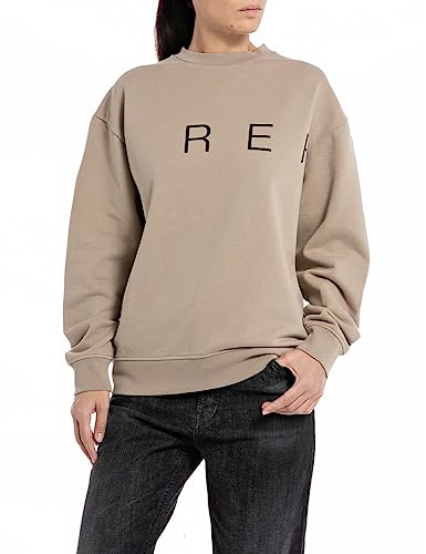 Replay Damen Sweatshirt Baumwolle, Beige (Sand 822), S von Replay