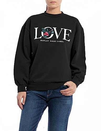 Replay Damen Sweatshirt aus Baumwolle Rose Label Collection, Black 098 (Schwarz), M von Replay