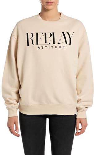 Replay Damen Sweatshirt Oversized, Beige (Light Sand 866), M von Replay