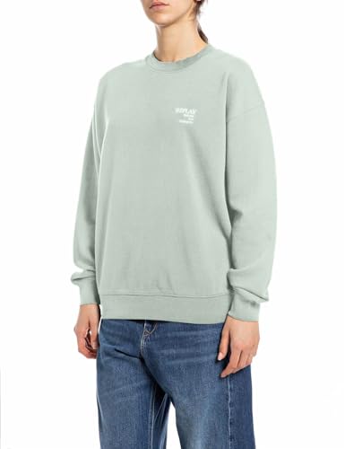 Replay Damen Sweatshirt Oversized, Grün (Frosty Green 582), XL von Replay