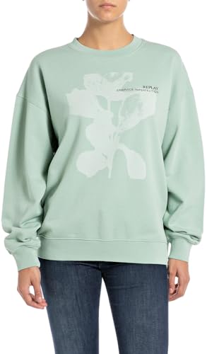 Replay Damen Sweatshirt Oversized, Grün (Frosty Green 582), XS von Replay