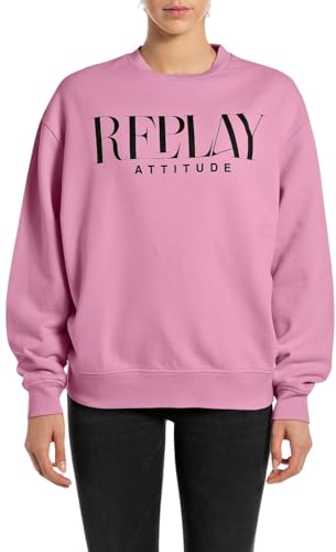 Replay Damen Sweatshirt Oversized, Rosa (Mauve 699), L von Replay