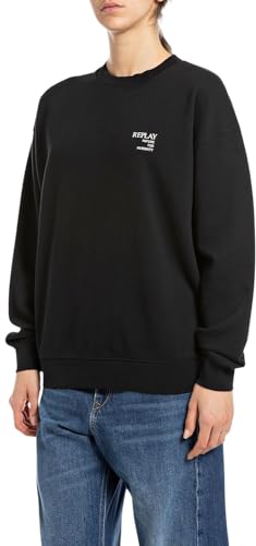 Replay Damen Sweatshirt Oversized, Schwarz (Black 098), XS von Replay