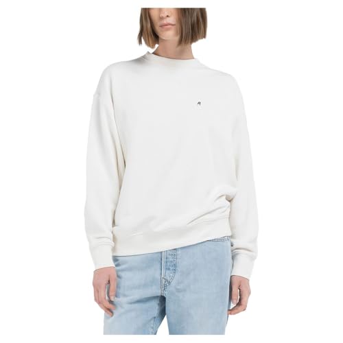 Replay Damen Sweatshirt Oversized, Weiß (Butter White 412), L von Replay