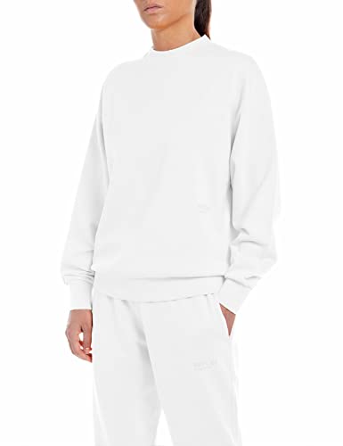 Replay Damen Sweatshirt Second Life aus 100% Baumwolle, Optical White 001 (Weiß), XS von Replay