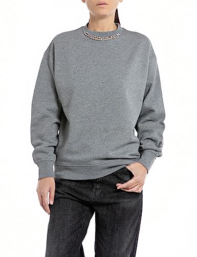Replay Damen Sweatshirt aus Baumwolle, Melange Grey. M02 (Grau), M von Replay