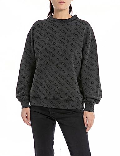 Replay Damen Sweatshirt aus Baumwolle All Over Print, Blackboard 099 (Schwarz), L von Replay