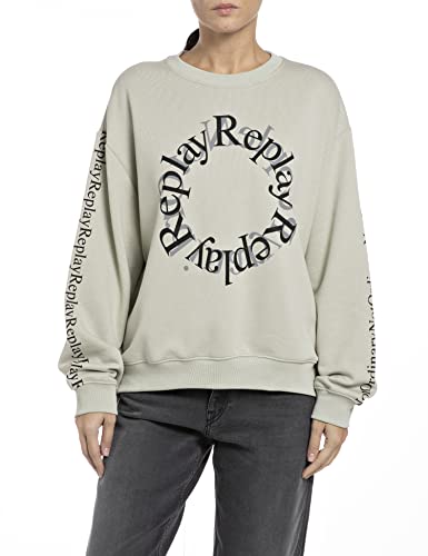 Replay Damen Sweatshirt aus Baumwollmix, Grau (Sage Pastel 951), L von Replay
