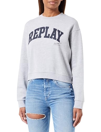 Replay Damen Sweatshirt aus Baumwollmix, Medium Grey Melange M04 (Grau), S von Replay
