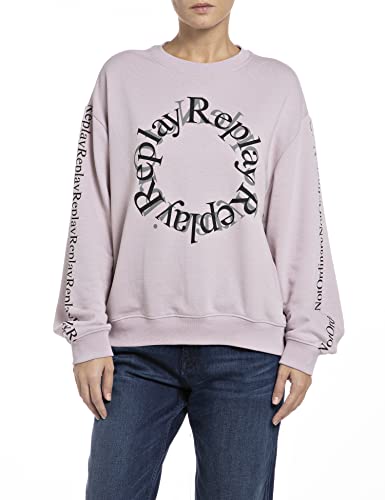 Replay Damen Sweatshirt aus Baumwollmix, Quartz Rose 513 (Rosa), S von Replay