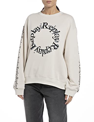 Replay Damen Sweatshirt aus Baumwollmix, Weiß (Warm Butter 412), L von Replay