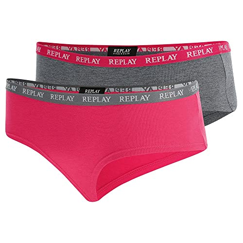 Replay Damen Slip 2er-Set, Dark Grey Mel/Fuxia N287 (Mehrfarbig), L von Replay