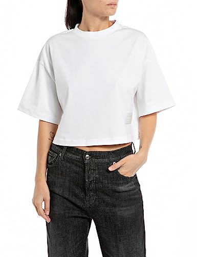 Replay Damen T-Shirt Kurzarm aus Baumwolle Second Life Collection, White 001 (Weiß), XS von Replay