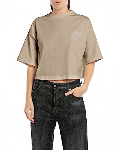 Replay Damen T-Shirt Kurzarm aus Baumwolle, Sand 822 (Beige), XS von Replay