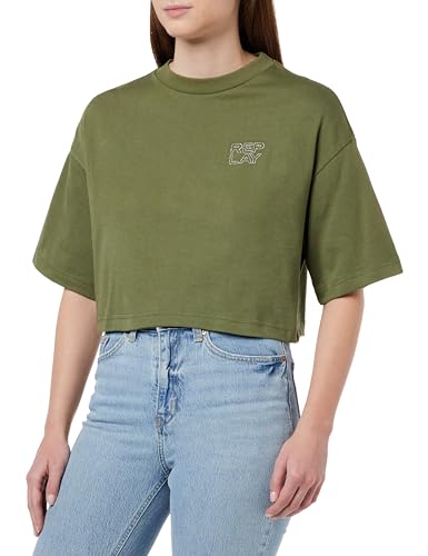 Replay Damen T-Shirt Kurzarm aus Baumwolle, Dark Olive 234 (Grün), S von Replay
