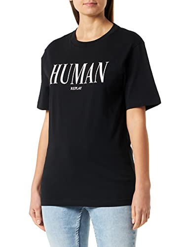 Replay Damen T-Shirt Kurzarm Human, Black 098 (Schwarz), M von Replay