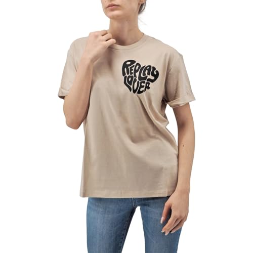 Replay Damen T-Shirt Kurzarm Replay Lover, Beige (Light Beige 893), S von Replay