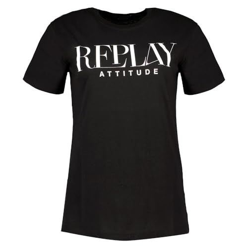 Replay Damen T-Shirt Kurzarm Rundhalsausschnitt, Schwarz (Black 098), XXS von Replay