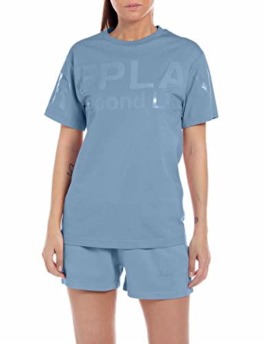 Replay Damen T-Shirt Kurzarm Second Life mit Backprint, Light Blue 276 (Blau), M von Replay