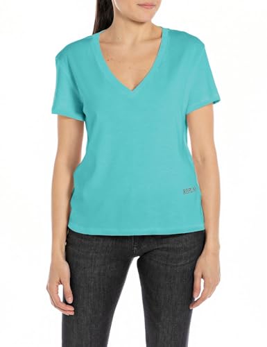 Replay Damen T-Shirt Kurzarm aus Baumwolle, Amalfi Green 337 (Grün), L von Replay