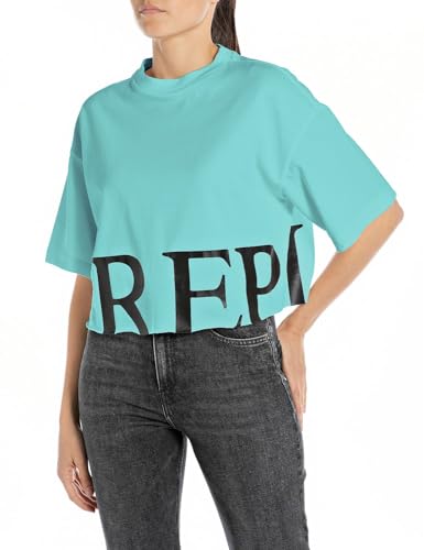 Replay Damen T-Shirt Kurzarm aus Baumwolle, Amalfi Green 337 (Grün), S von Replay