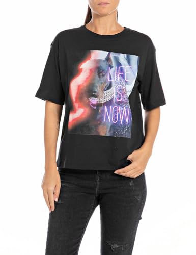Replay Damen T-Shirt Kurzarm aus Baumwolle, Black 098 (Schwarz), S von Replay