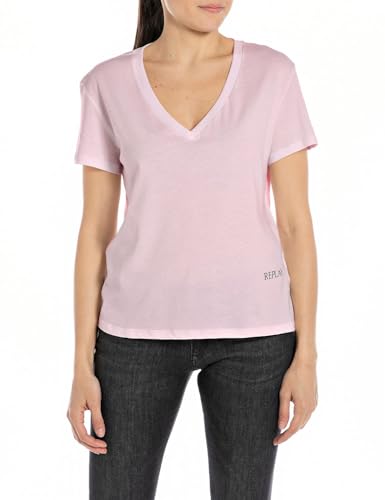 Replay Damen T-Shirt Kurzarm aus Baumwolle, Bubble Pink 066 (Rosa), XXS von Replay