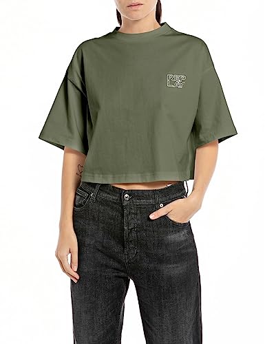 Replay Damen T-Shirt Kurzarm aus Baumwolle, Dark Olive 234 (Grün), L von Replay