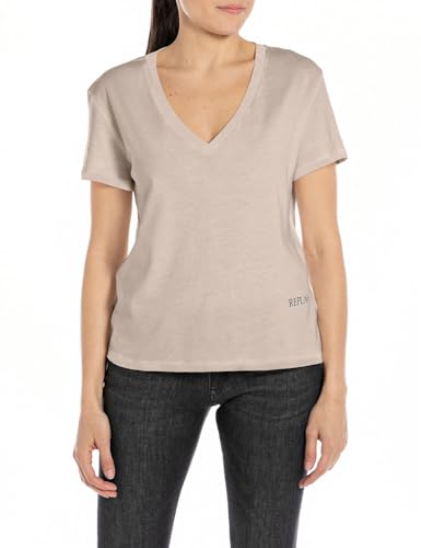 Replay Damen T-Shirt Kurzarm aus Baumwolle, Light Beige 893 (Beige), M von Replay