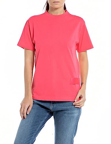 Replay Damen T-Shirt Kurzarm aus Baumwolle Second Life Collection, Hibiscus 061 (Rosa), XXS von Replay