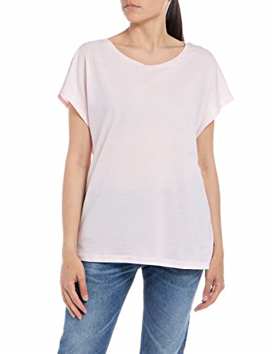 Replay Damen T-Shirt Kurzarm mit Rundhals Ausschnitt, Rosa (Soft Pink 664), M von Replay