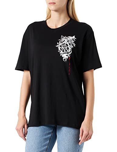 Replay Damen T-Shirt Kurzarm mit Schlangen Print, Black 098 (Schwarz), S von Replay