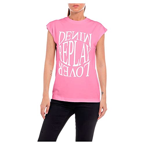 Replay Damen T-Shirt Kurzarm mit Schriftzug, Light Rose 307 (Rosa), S von Replay