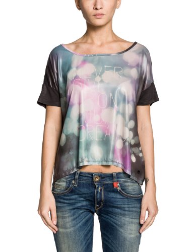 Replay Damen T-Shirt W3554 .000.9964, Gr. 38 (Herstellergröße: M), Mehrfarbig (BLACK/GREEN/PINK 10) von Replay