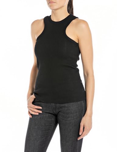 Replay Damen Tank Top Höher geschnitten, Black 098 (Schwarz), M von Replay