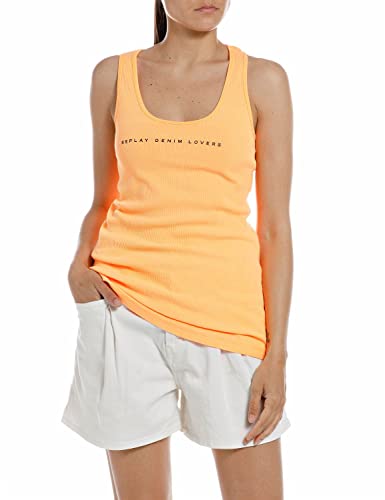 Replay Damen Tank Top Lang, Orange Neon 419 (Orange), XL von Replay