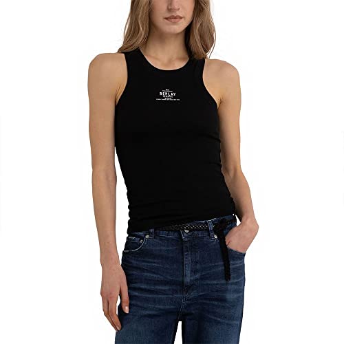 Replay Damen Tank Top Lang, Black 098 (Schwarz), S von Replay