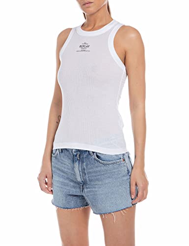 Replay Damen W3792 Trägershirt / Cami Shirt Westlich, 001 White, M von Replay