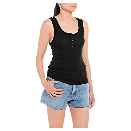 Replay Damen Tank Top aus Bio-Baumwolle, Blackboard 099 (Schwarz), XL von Replay