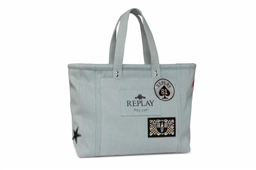 Replay Damen Tasche aus Baumwolle, Blau (Lt Denim 488), Onesize von Replay