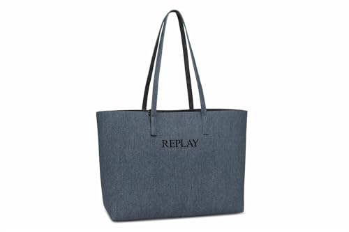 Replay Damen Tote Bag Tasche Mittelgroß, Mehrfarbig (Blue Denim + Black Denim 1631), Onesize von Replay