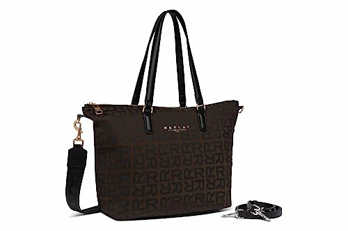 Replay Damen Tote Bag Tasche mit Reißverschluss aus Kunstleder, Brown Cocoa + Black 1583 (Braun), Onesize von Replay