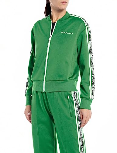 Replay Damen Sweatshirtjacke ohne Kapuze, Sport Green 733 (Grün), XXS von Replay