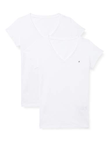 Replay Damen 2er Pack T-Shirts Kurzarm mit V-Ausschnitt, White 010 (Weiß), M von Replay